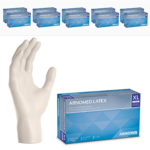 ARNOMED Latex Einmalhandschuhe XL, weiß, 1000 Stück, 10 Boxen a 100, puderfrei, Einweghandschuhe, Handschuhe Einweg, Latexhandschuhe in Gr. XS, S, M, L & XL verfügbar