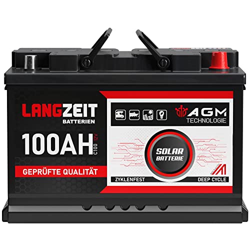 LANGZEIT AGM Batterie 100Ah 12V Solarbatterie Wohnmobil Batterie Bootsbatterie Mover Deep Cycle AGM zyklenfest wartungsfrei ersetzt 90Ah 95Ah