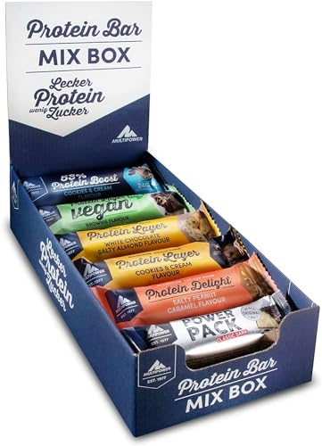 Multipower Protein Bar Mix Box – Gemischte Eiweißriegel Box (12 Stück / 495g), Proteinriegel in unterschiedlichen Geschmacksrichtungen, kalorienarmer Energieriegel Mix