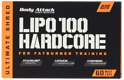 Body Attack Lipo 100 Hardcore – 60 Kapseln - Made in Germany - extrem hochdosierte Formel für Diät, fördert den Fett-Stoffwechsel mit Choline, Koffein, Grünes Kaffeebohnen-Extrakt, Synephrin