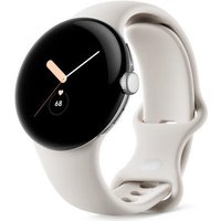 Google Pixel Watch - Silber poliert - intelligente Uhr mit Band - Flouroelastomer - Chalk - Bandgröße: L - 32GB - Wi-Fi, NFC, Bluetooth - 36 g (GA03182-DE)