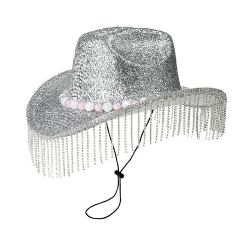 SCUDGOOD Urlaubs-Cowboyhut, Diamant-Quasten, Handperlen, Kristall, Geschenk für Mädchen, Cowgirl-Hut für Karneval, Musik, Festival, Party, Hüte