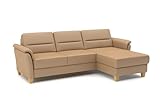 CAVADORE Leder-Ecksofa Palera mit Longchair / Landhaus-Couch mit Federkern + massiven Holzfüßen / 244 x 89 x 163 / Leder Beige
