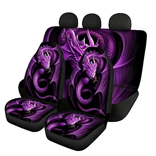 Binienty Purple Dragon Autositzbezüge für Damen und Herren, 4-teiliges Set, Stretch-Stoff, Auto-Vorder- und Rücksitzbezüge, schützt Sitze vor Schmutz und Kratzern