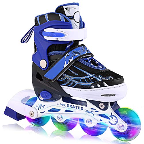 WeSakte Inline Skates Kinder/Jungen/Mädchen Einstellbare Rollschuhe Kinder Mit Leucht PU Räder Dreifach Schutz Leichte Inline Skates Inliner Gute Geschenk für Kinder