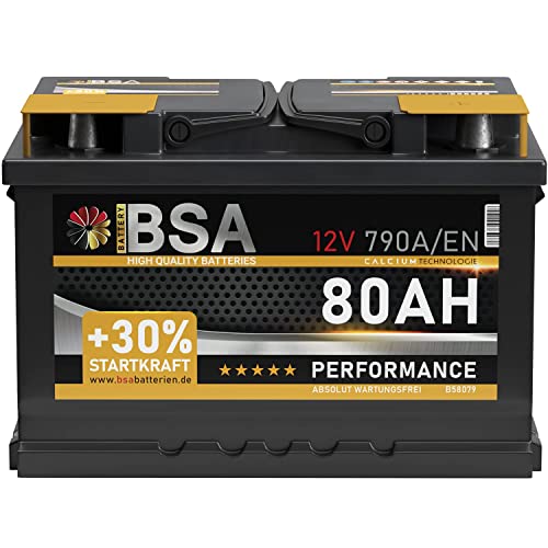 BSA Autobatterie 12V 80AH 790A/EN ersetzt 70Ah 72Ah 74Ah 75Ah 77Ah