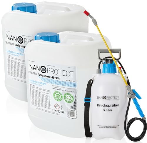 Nanoprotect Essigsäure 60% | 10 kg inkl. Drucksprüher | Premium Qualität | Deutsche Ware
