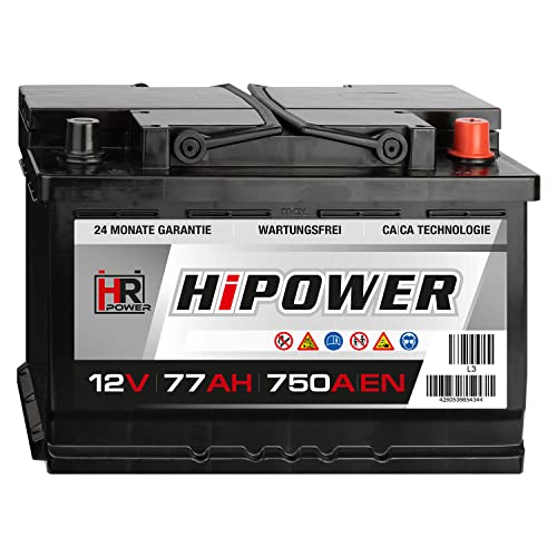 HR HiPower Autobatterie 12V 77Ah 750A/EN Starterbatterie ersetzt 70Ah 71Ah 72Ah 74Ah 75Ah 78Ah 80Ah