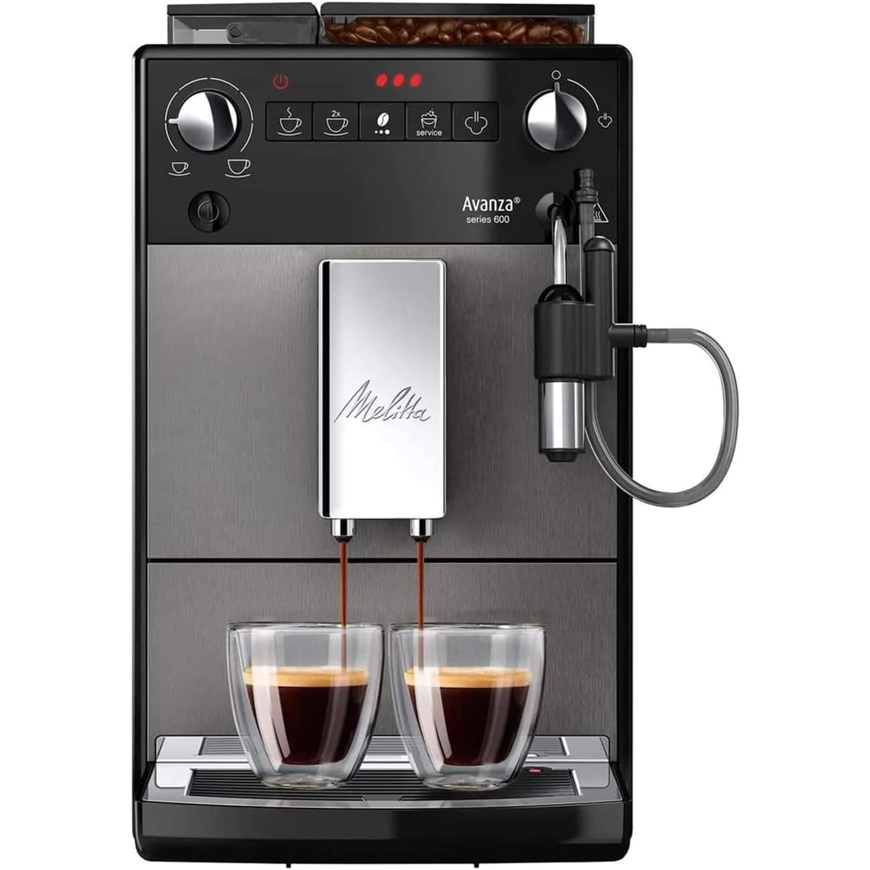 Melitta Avanza - Kaffeevollautomat - mit Milchsystem - Milchaufschäumer - 2-Tassenfunktion - flüsterleises Mahlwerk - 3-stufig einstellbare Kaffeestärke - Mystic Titan (F270-100)