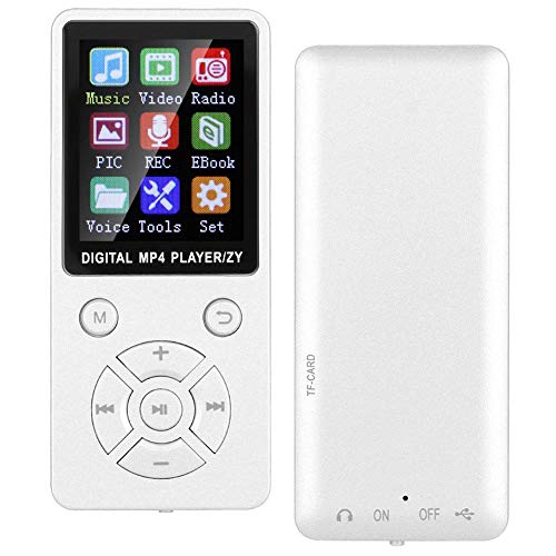 MP3 Bluetooth Player,Tragbarer Mini Bluetooth Radio/Aufnahme/Video/E-Book/Stoppuhrfunktion Student Music Player mit Acht-Diagramm Taktik Taste,Unterstützung 32G Speicherkarte(Weiß)
