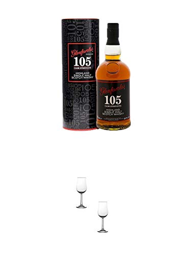 Glenfarclas 105 Cask Strength Single Malt Whisky 1,0 Liter + Nosing Gläser Kelchglas Bugatti mit Eichstrich 2cl und 4cl - 2 Stück