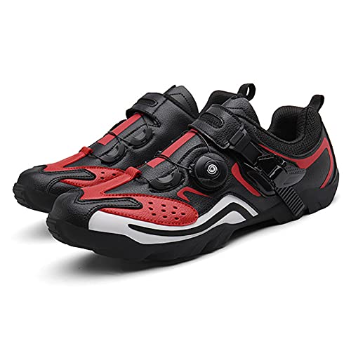BSTL Lockless Radsportschuhe Leichte Herren Damen Rennrad Power Assisted Schuhe Mountainbike Sport Mikrofaser Komfortable Outdoor Sneakers,Red-45