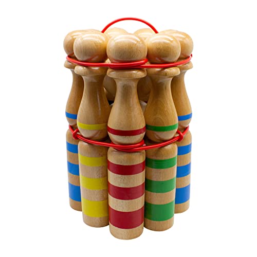 GICO Kegelspiel Kegel Set Bowling aus Holz groß für Kinder und Erwachsene - Massivholz 30 cm, gestreift - 3026