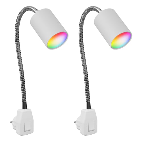 ledscom.de GU10 Steckerlampe WAIKA flexibler Hals, Schalter, weiß inkl. Smart Home RGBW GU10 LED, 2 Stk.