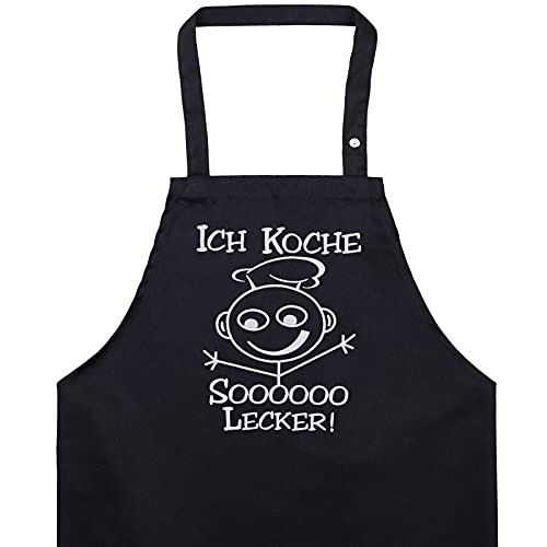 Schürze Damen/Männer mit lustigem Spruch: Ich koche SOOOOO LECKER! bestickte Kochschürze verstellbar - Grillschürze mit Tasche Latzschürze Frauen Küchenschürze - Geschenk für Hobbykoch