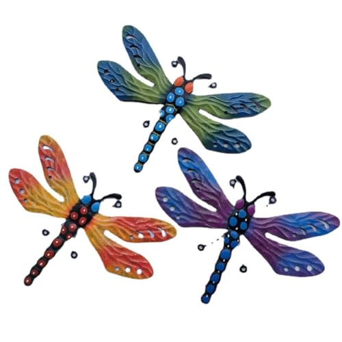 Luejnbogty 3er-Pack Metall-Libellen-Wanddekoration, 3D- Libellen-Wandkunst-Skulptur, Insekt, Außen- und Innendekoration, zum Aufhängen, Einfach zu Verwenden