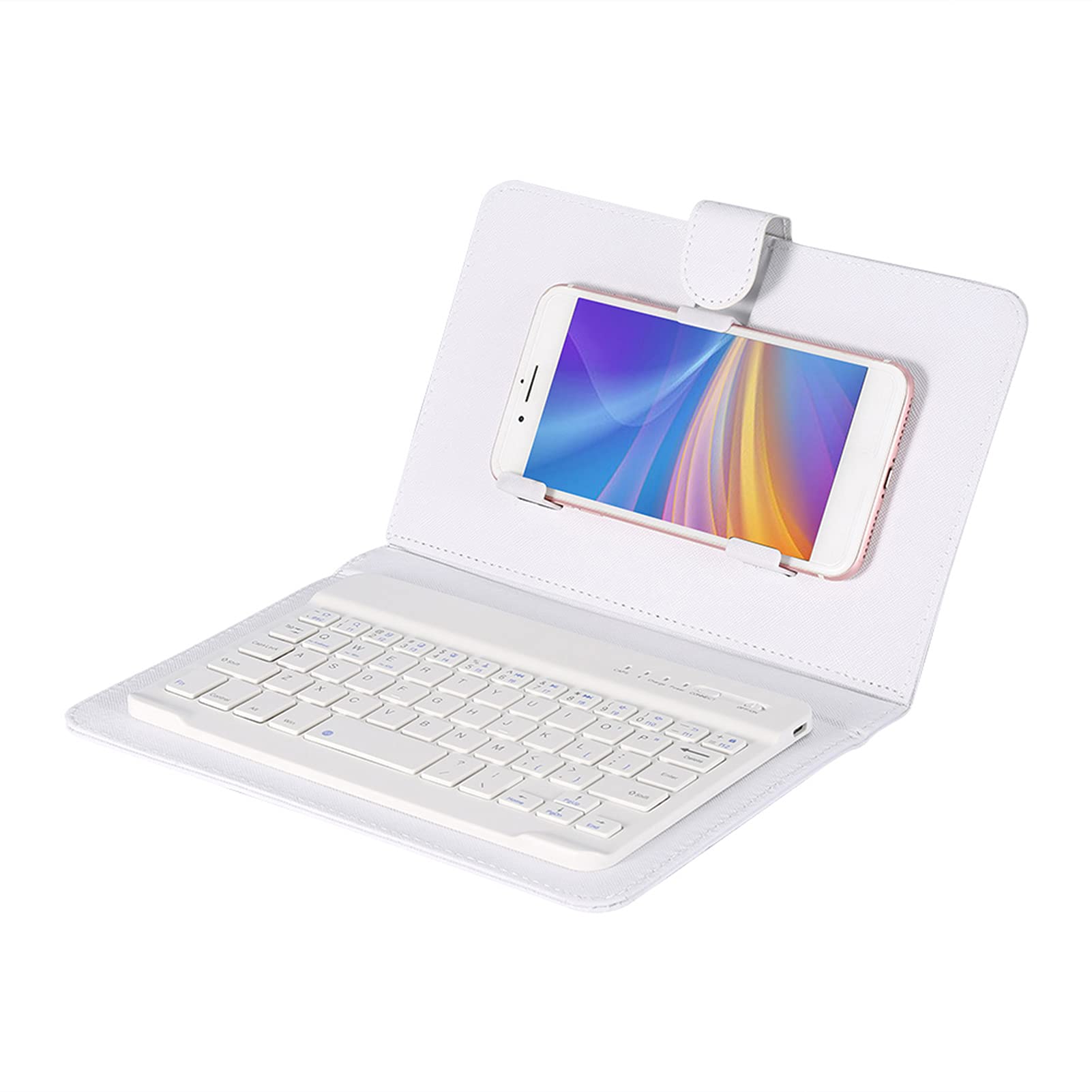 Bindpo Bluetooth Tastatur & Hülle, Universal Wireless Bluetooth Tastatur + Schutzhülle + Ständer für 4,5-6,8 Zoll Handy und Tablet(Weiß)