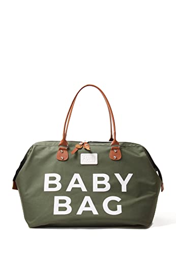Fume London Baby Wickeltasche, Stilvolle Multifunktionale Kliniktasche für Travel und Mutterschaft, Große Diaper Bag und Wasserdichte Baby Bag für Mama (Khaki)