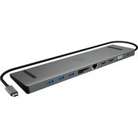 ICY BOX USB-C Docking Station, 2x HDMI, 4K 30 Hz, 1x VGA, LAN, 100 W Power Delivery, 3x USB 3.0, Kartenleser, Audio, Aluminium, Grau