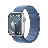 Apple Watch Series 9 (GPS, 45 mm) Smartwatch mit Aluminiumgehäuse in Silber und Sport Loop Armband in Winterblau. Fitnesstracker, Blutsauerstoff und EKG Apps, Always-On Retina Display, CO₂ neutral