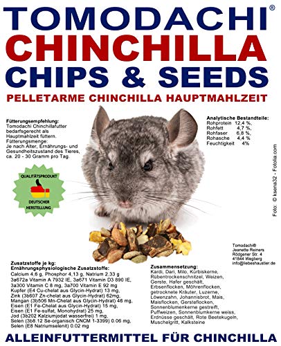 Tomodachi Chinchillafutter, Chinchillanahrung, wenig Pellets, viel Gemüse, Komplettnahrung für Chinchilla, leckere, artgerechte, ausgewogene Futtermischung für Chinchilla, Chinchillafutter 10kg Sack