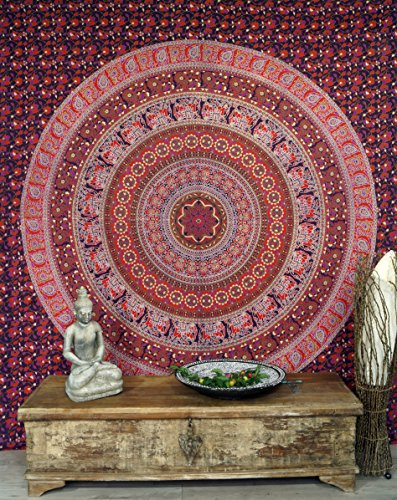 Guru-Shop Indisches Mandala Tuch, Wandtuch, Tagesdecke Mandala Druck - Rot, Baumwolle, 230x210 cm, Bettüberwurf, Sofa Überwurf