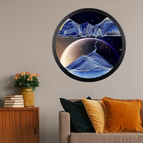 Sandbilder zum Drehen,Fließende Sandmalerei, Dynamisch 3D Bewegtes Sandbild Natürliche Landschaft, Bewegliche Sandkunst Bild Rund Glas Tiefsee Sandbild,Wand Deko Wohnzimmer Schlafzimmer(Size:11.4inch,