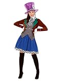Miss Hatter Costume, Multi-Coloured, with Jacket, Attached Waistcoat, Skirt & Hat (S)