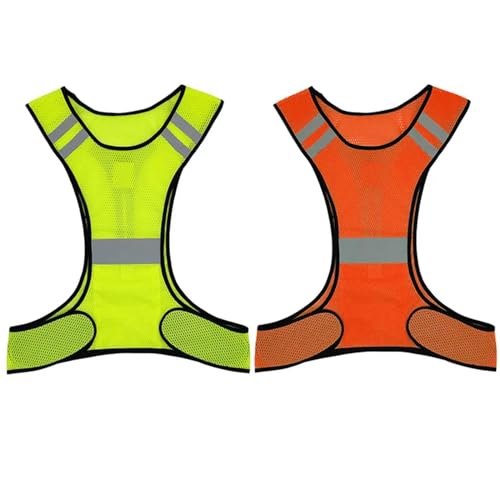 GLYLFQZJ Run Vest Führen Sie Hohe Sichtbarkeit Reflektierende Weste Fluoreszierende Gelbe Orange Sicherheit Weste Für Nacht Radfahren Atmungsaktive Weste-2Pcs