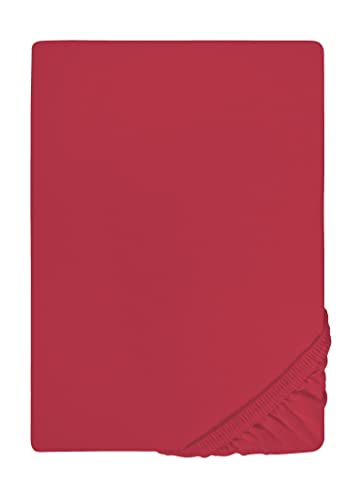 biberna 77866 Jersey-Elastic Spannbetttuch, nach Öko-Tex Standard 100, ca. 140 x 200 cm bis 160 x 220 cm, rubin