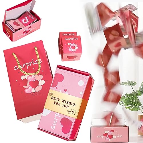 Surprise Box Gift Box - Creating the Most Surprising Gift, Creativity Pop-Up Surprise Explosion Gift Box Money Gift for Birthday, Party, Christmas, Holidays, Any Occasion (12 Pop-Up Cubes,BEST WISHES(Pink))