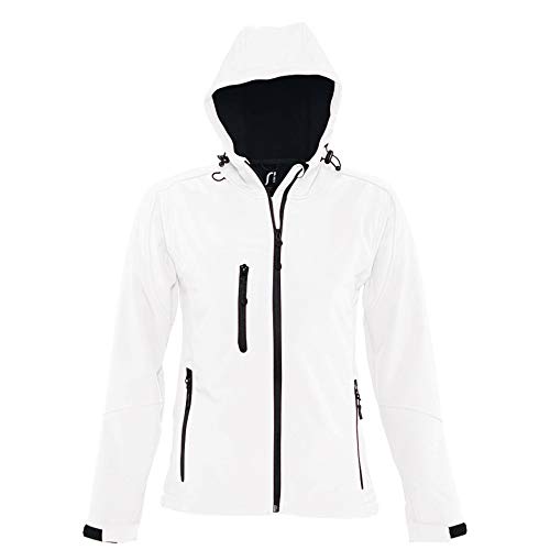 SOLS Damen Replay Softshell-Jacke mit Kapuze, atmungsaktiv, winddicht, wasserabweisend XXL,Weiß