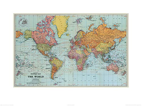 1art1 Weltkarten - General Map of The World 1920, Stanfords Poster Kunstdruck 80 x 60 cm