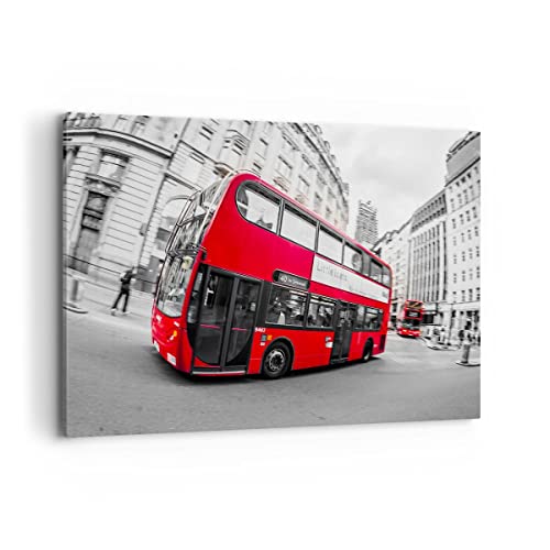 Bild auf Leinwand - Leinwandbild - Bus London Reise Tourismus - 120x80cm - Wand Bild - Wanddeko - Leinwanddruck - Bilder - Kunstdruck - Wanddekoration - Leinwand bilder - Wandkunst - AA120x80-2730