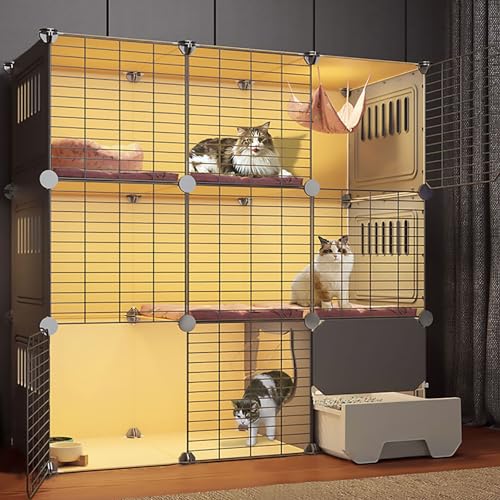 LKPMGOA Katzenkäfig für Den Innenbereich, 3-stöckig, DIY-Katzengehege mit Katzentoilette, mit Befestigungsband, für Kleine Kätzchen (Color : B, Size : 109x49x109cm)