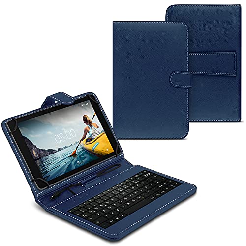 UC-Express Tastatur Tasche kompatibel für Medion Lifetab E10814 Hülle Keyboard Case Schutzhülle Tastatur QWERTZ Standfunktion USB, Farben:Blau