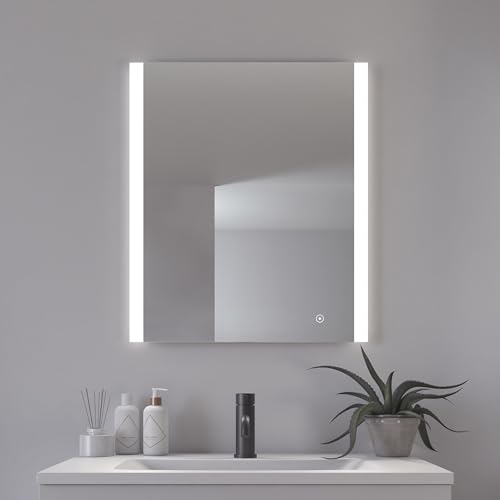 Loevschall Vega Quadratischer Spiegel mit Beleuchtung | Led Spiegel Mit Touch-Schalter 600x700 | Badspiegel Mit Led Beleuchtung | Verstellbarer Badezimmerspiegel mit Beleuchtung