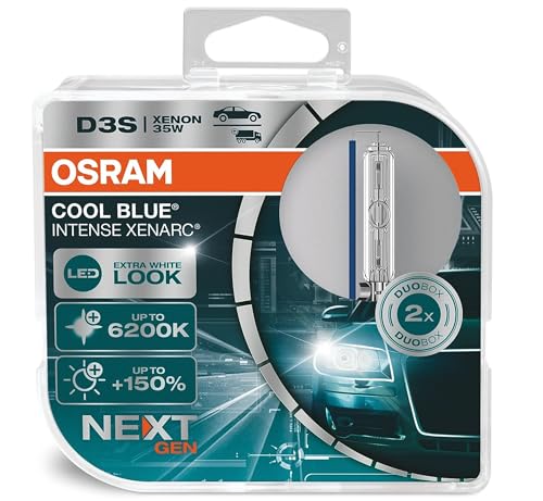 OSRAM XENARC® COOL BLUE® INTENSE D3S, +150% mehr Helligkeit, bis zu 6.200K, Xenon-Scheinwerferlampe, LED Look, Duo Box (2 Lampen)