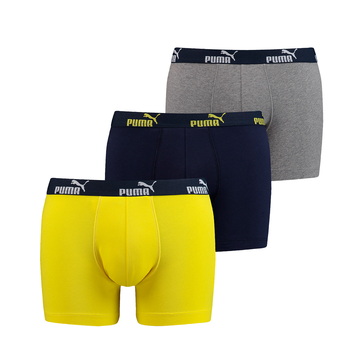 Puma 6 er Pack Boxer Boxershorts Herren Unterwäsche sportliche Retro Pants, Bekleidungsgröße:L, Farbe:960 - Navy/Yellow
