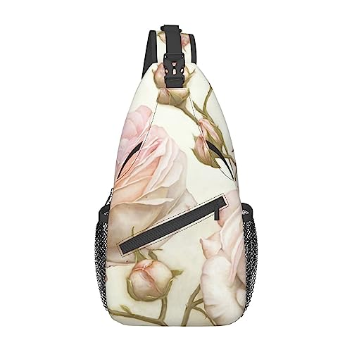 Beauty Rucksack mit rosa Rosen-Druck, leicht, faltbar, Umhängetasche, wasserabweisend, Schulterrucksack für den täglichen Gebrauch, Schwarz , Einheitsgröße