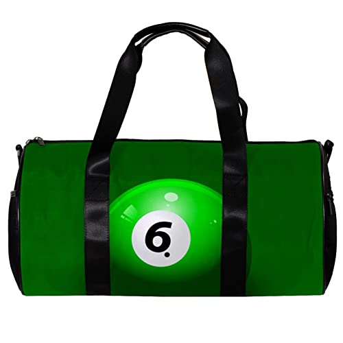 Runde Gym Sport Duffel Tasche mit abnehmbarem Schultergurt Grün Billard Ball Nummer Six Training Handtasche Übernachtung Tasche für Damen und Herren, mehrfarbig, 45x23x23cm/17.7x9x9in