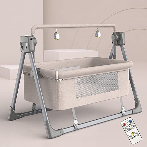 SADRIM Elektrische Babybett Babywiege,Babywippe Elektrisch,Musik-Schaukelkorb,reisebett Baby, Babybetten,Baby Auto Swing Wippe,reisebett Baby Mit Matratze Und Fernbedienung (Color : Khaki)