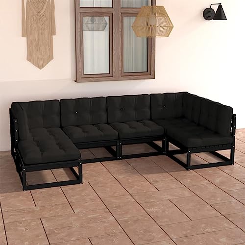 WHOPBXGAD terrassenmöbel,balkonmöbel Kleiner Balkon,Tisch klappbar,6-TLG. Garten-Lounge-Set mit Kissen Kiefer Massivholzterassenmöbel außen,balkonmöbel Set,glasplatte Tisch,