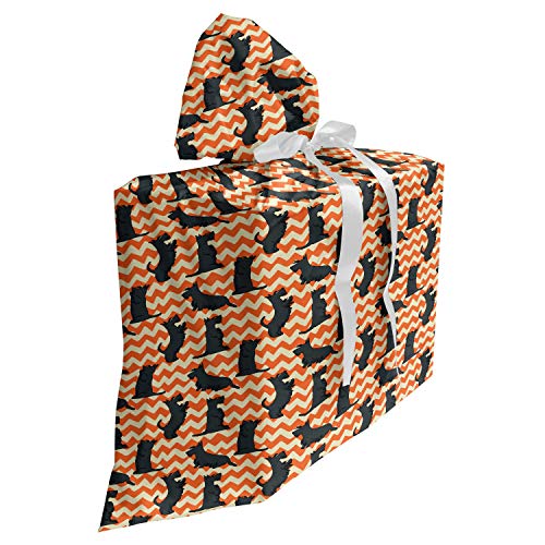 ABAKUHAUS Scottie Dog Baby Shower Geschänksverpackung aus Stoff, Crooked Zick-Zack-Kulisse, 3x Bändern Wiederbenutzbar, 70 x 80 cm, Dark Orange Creme
