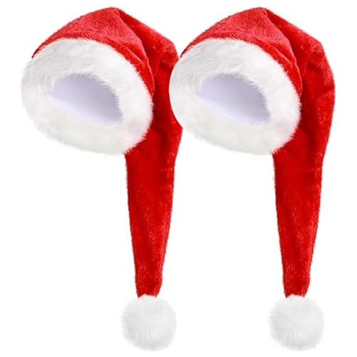 RoadLoo Weihnachtsmütze, 2 Stück Lang Weihnachtsmütze Nikolausmütze Plüsch Weihnachtshut Plüsche Weihnachtsmann Mütze Santa Weihnachtsmütze für Herren/Damen Neujahr Festliche Feiertage Party (Rot)