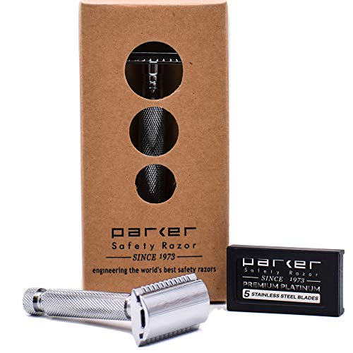 Parker Safety Razor Parker 97R Traditionelle Kurz Griff Double Edge Safety Razor & 5 Parker Premium-Rasierklingen