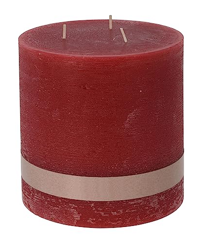 Spetebo XL 3-Docht Kerze Ø 14 cm unparfümiert - rot - Große Stumpenkerze mit langer Brenndauer - Mehrdocht Kerze Tischkerze Blockkerze rund geruchlos