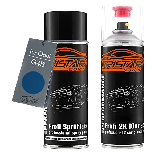 TRISTARcolor Autolack 2K Spraydosen Set für Opel G4B Nautic Blue Metallic Basislack 2 Komponenten Klarlack Sprühdose