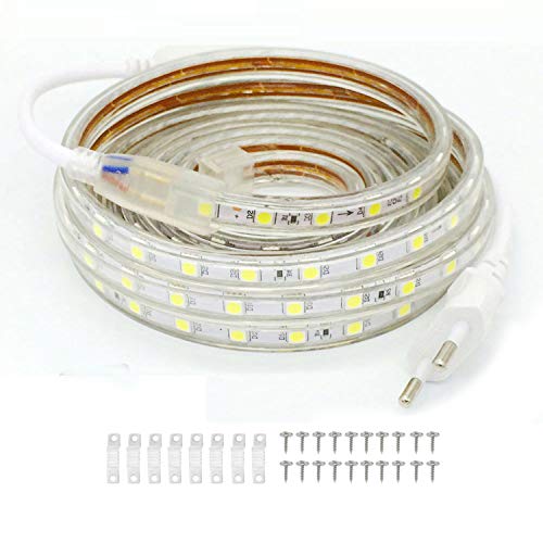 FOLGEMIR 50m Kalt Weiß LED Band, 220V 230V Lichtleiste, 60 Leds/m Strip, IP65 Lichtschlauch, milde Hintergrundbeleuchtung