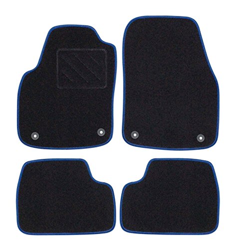 RAU DAKSBL0895 Nadelfilz Fußmatten mit Mattenhalter Vorne, Schwarz mit Einfassung Blau